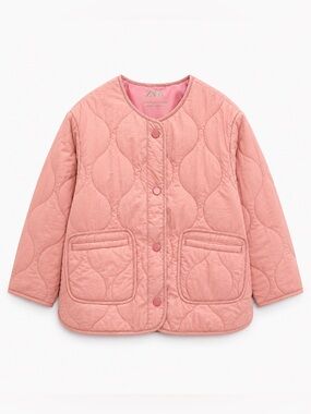 Zara Kids Quilted Padded Jacket Dusty Pink Snap Front Coat Size 3–4 Years 104cm